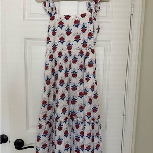 J. Crew White Dress with Red and Blue Floral Accents